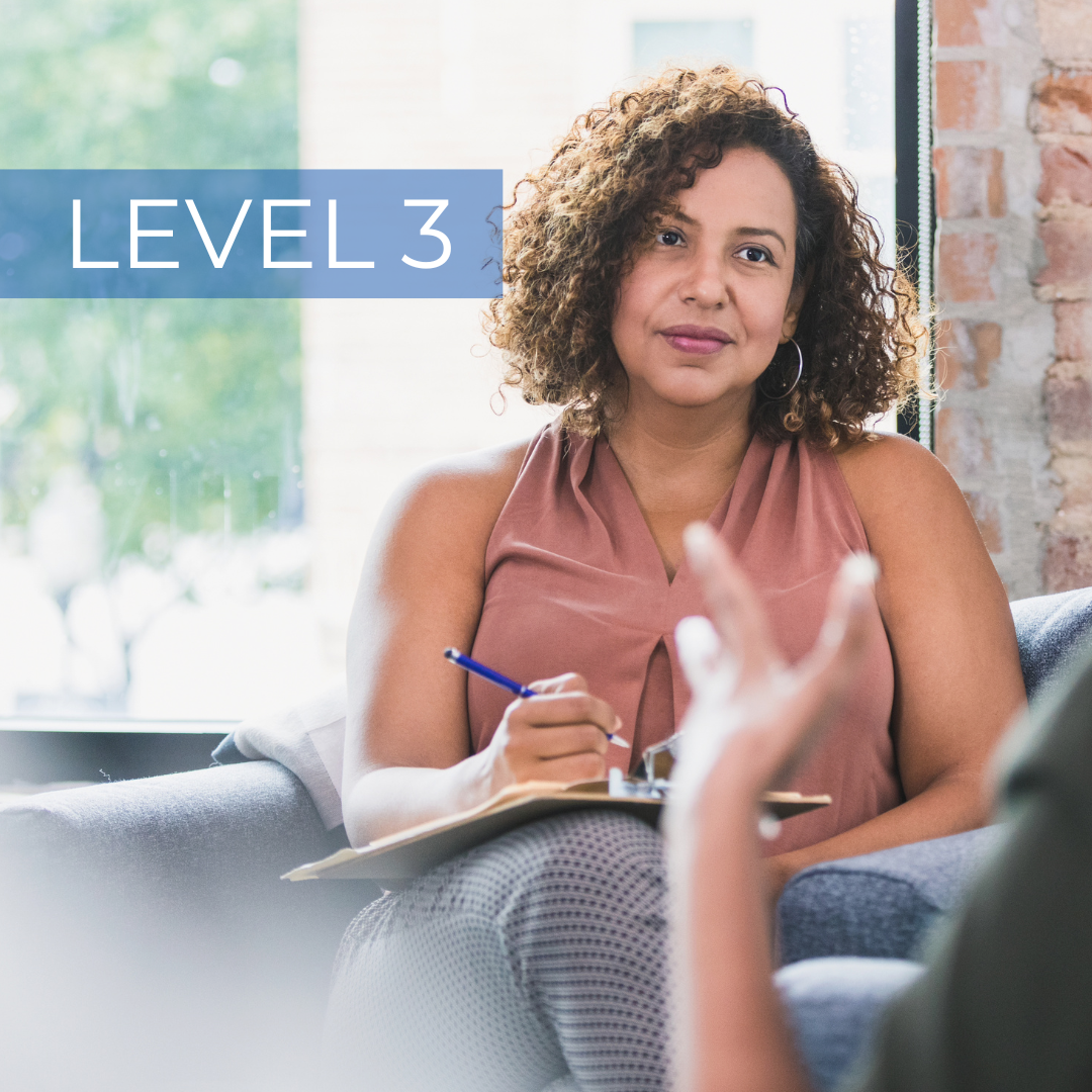 Level 3 training, a practitioner in session with a client